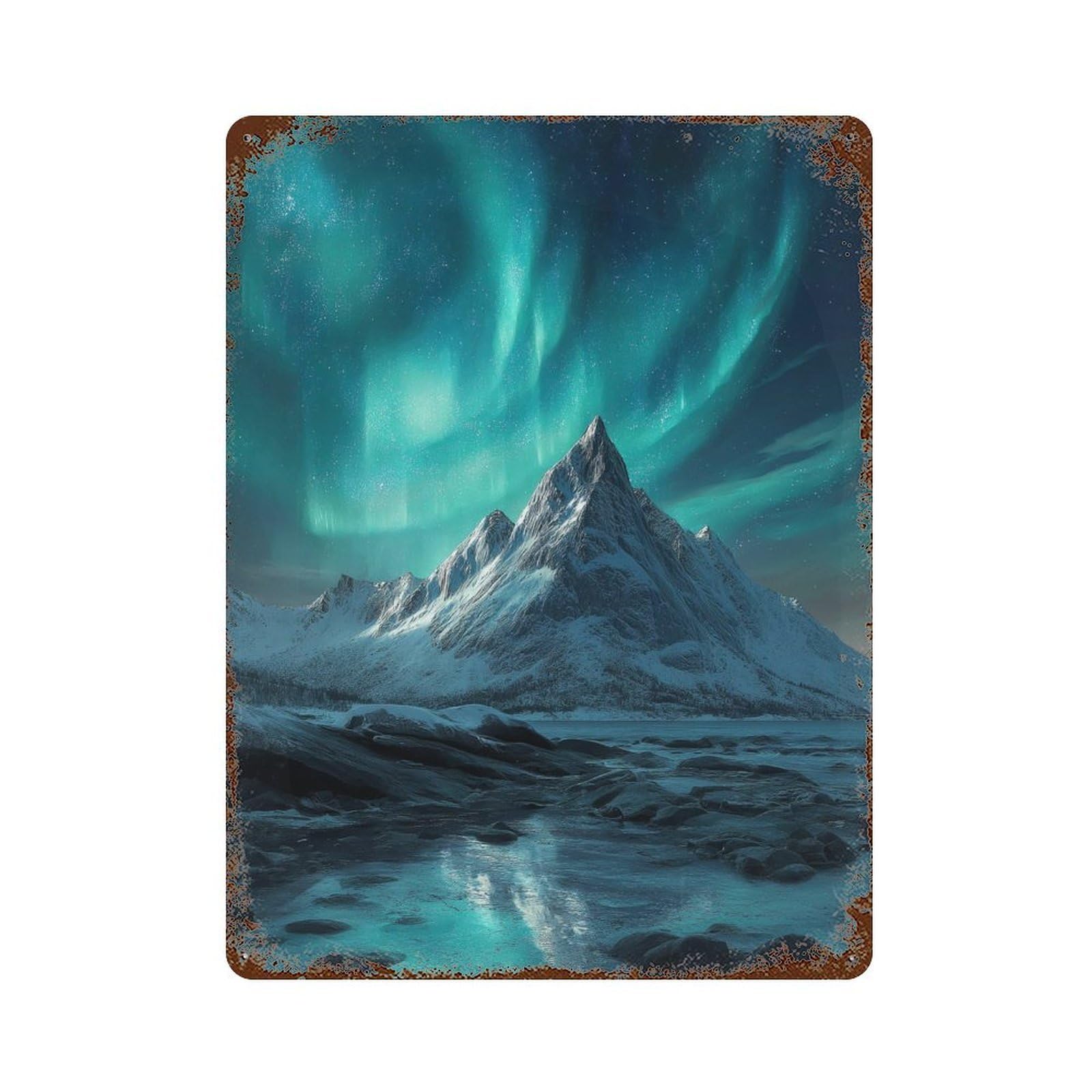 Vintage Metal Tin Sign Northern Lights Snowy Peaks 15.7"x11.8", Classic Wall Plaque for Farmhouse, Kitchen And Entryway Decor