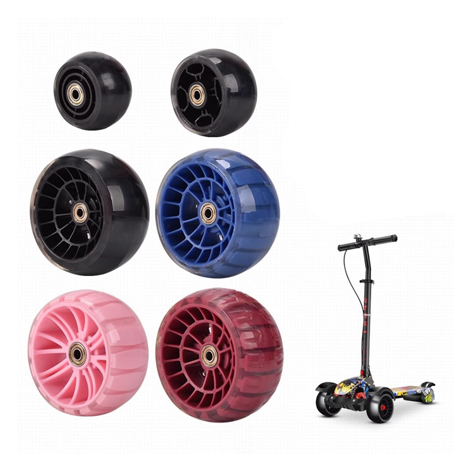 ANWEALTH 2 Pack Scooter Replacement Wheels 90mm 80mm 115mm 135mm Light-Up Flashing Scooter Wheels Push Scooter (Black,90mm)