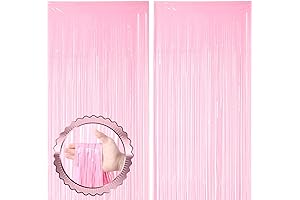 2 Pack Pastel Pink Tinsel Foil Fringe Curtains for Party Decoration