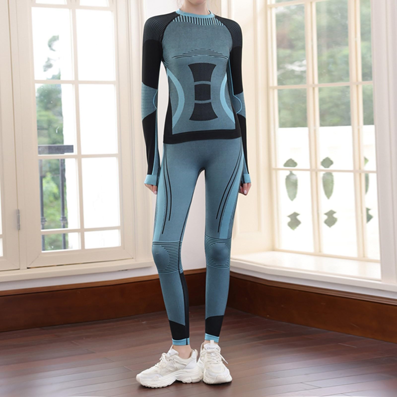 Set Intimo Termico Donna Completo Termico Donna Sportivo Maglia e Leggings Termici Elasticizzati Traspiranti Senza Cuciture Effetto Compressione per Fitness Sci Trekking