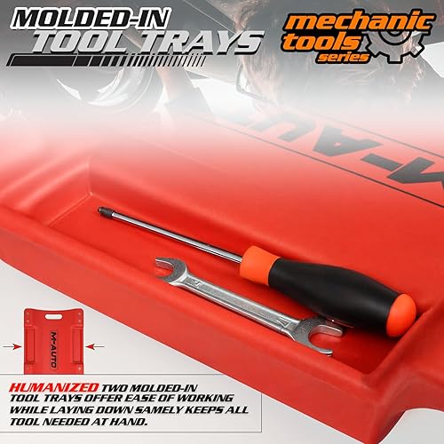 Miniatura 7 de M-AUTO Enredadera de plástico con ruedas para garaje con reposacabezas acolchado, 36 pulgadas, peso ligero, carro mecánico con bandejas de