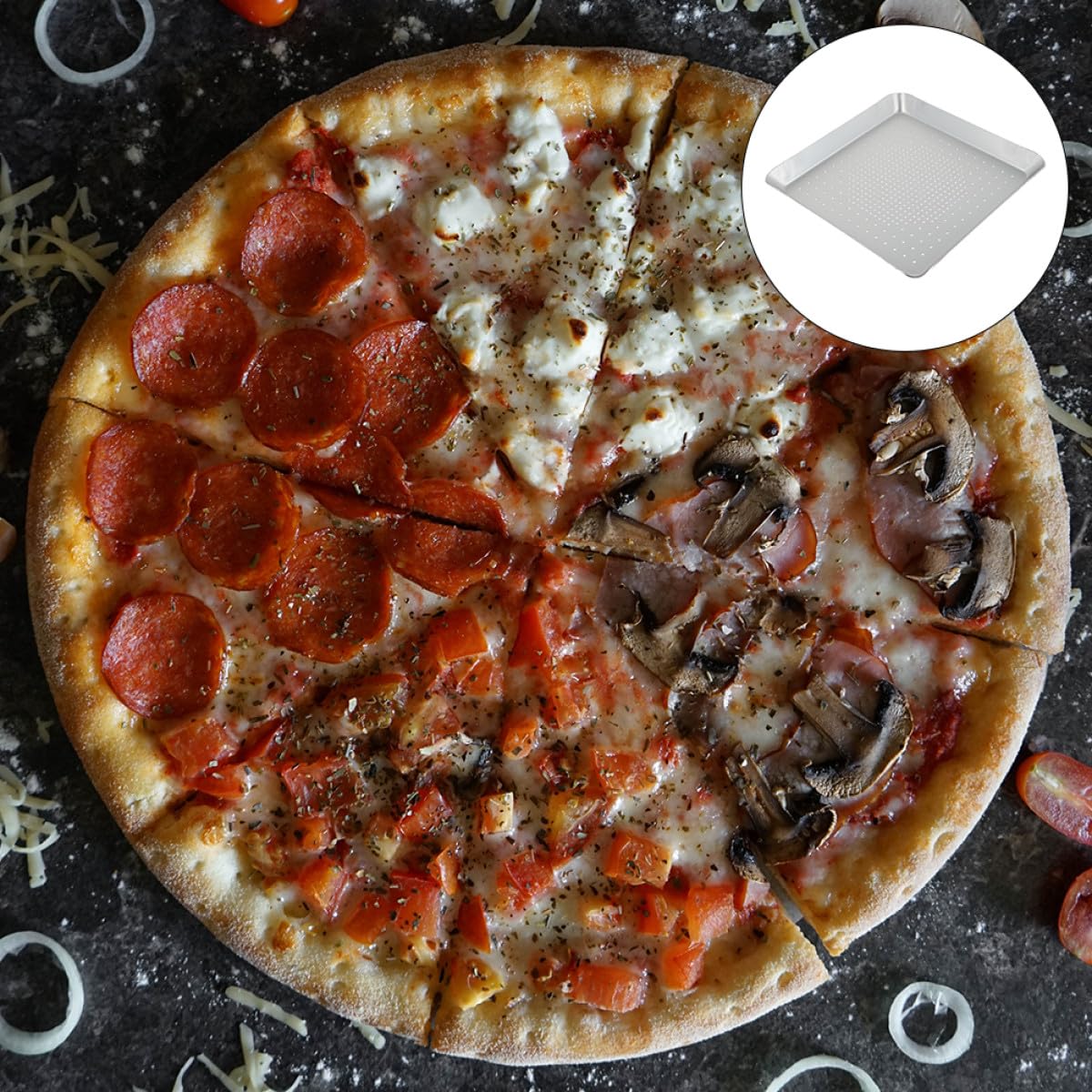 Praktische Pizzapfanne aus Aluminiumlegierung mit 3mm Löchern Chemisch Korrosionsbeständig und Leicht zu Entformen zum Backen Zuhause