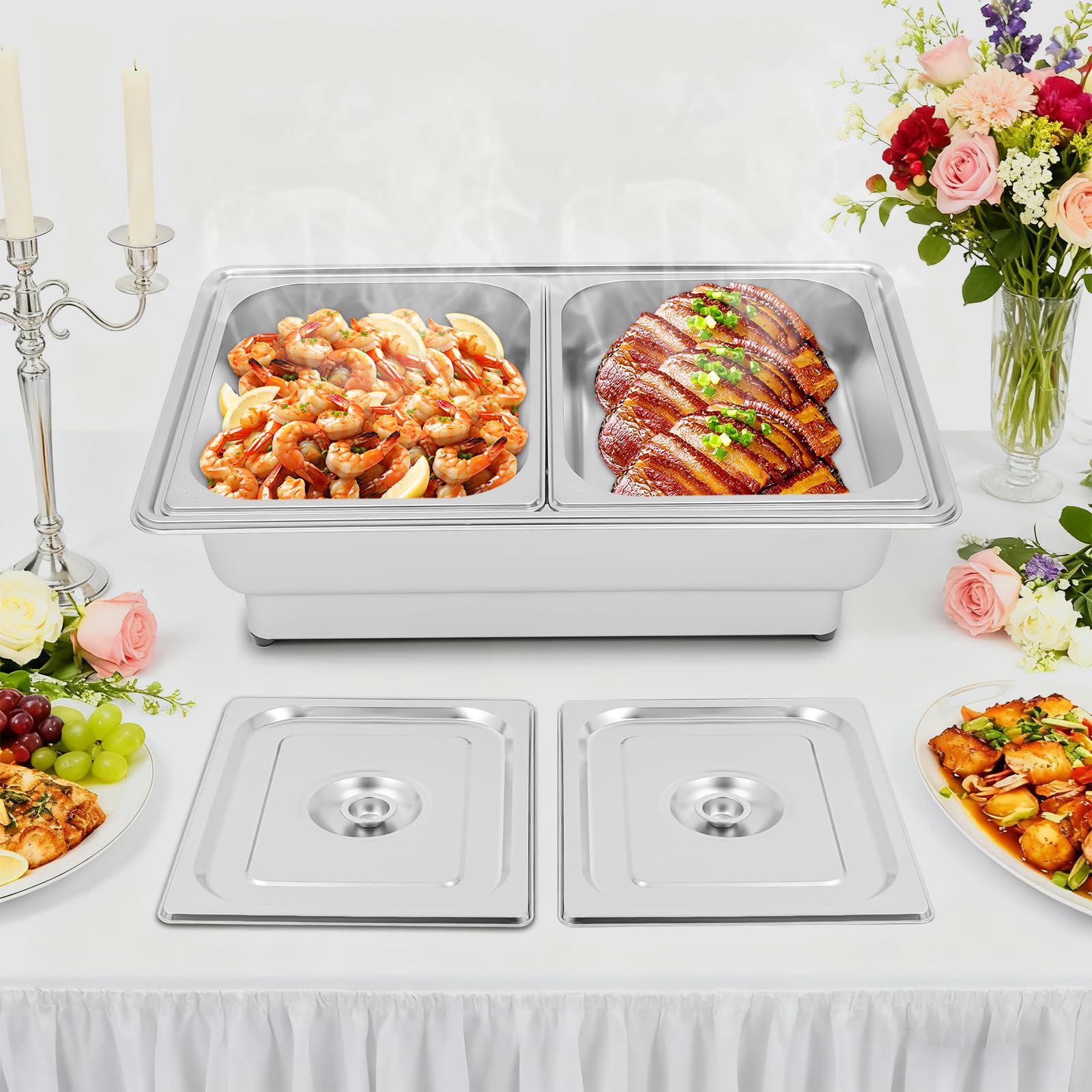Chafing Dish elettrico in acciaio inox con GN 1/2 | 9 litri | 35 – 80 ℃ | scaldavivande per buffet catering party