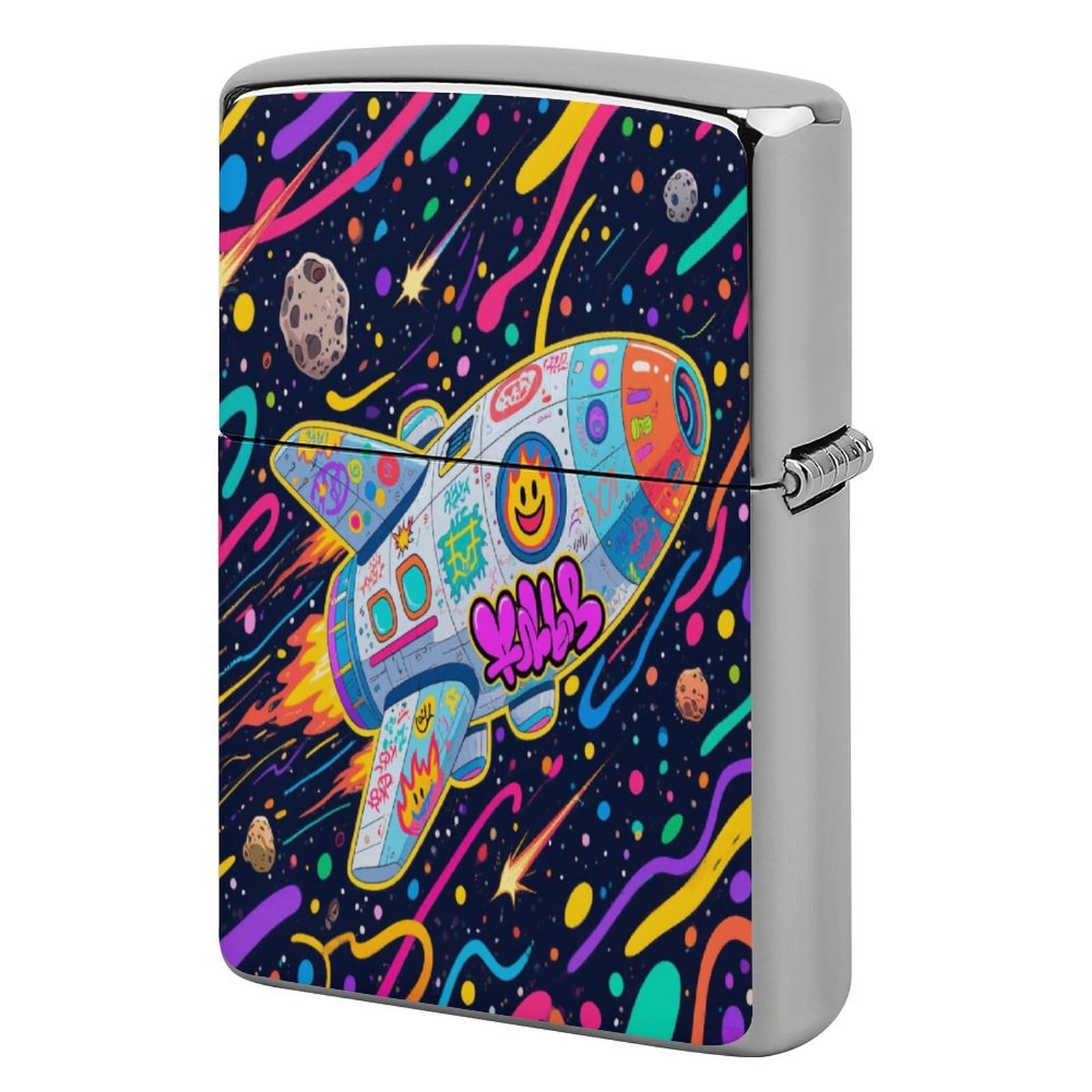 Fekiloot Style Graffiti Spaceship Lighter Case Cover Metal Lighter Case