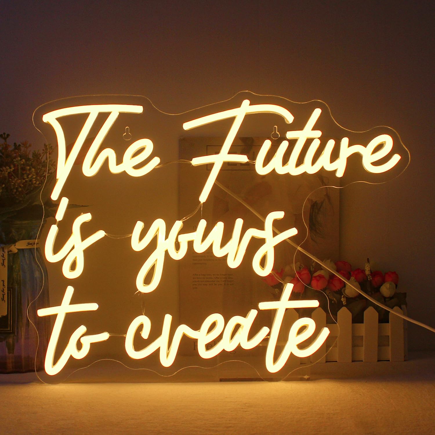 LUCUNSTAR The Future is Yours to Create Neon Sign,Letters Light Signs for Wall Decoration,Warm White Neon Light Sign With Usb Connection for Bedroom,Window,Living Room,Office,Classroom Decor