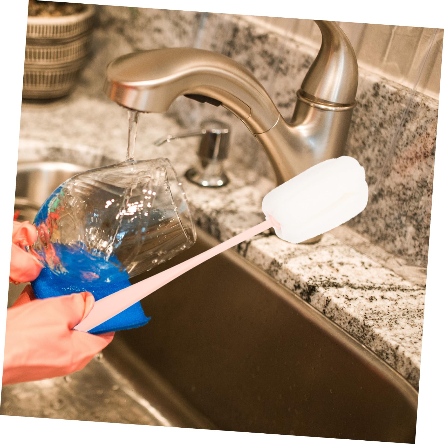 IWOWHERO 2 Pcs Cup Brush Bottle Sponge Brush Feeding Bottle Brush Water Bottle Scrubbing Brush Bottle Washer Cleaning Scrubber Long Handle Cleaning Brush Water Bottle Brush Pp