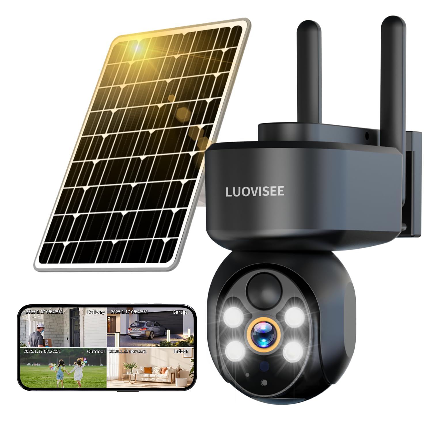 2K Solar Security Camera Wireless Outdoor,WiFi Cameras for Home Security Batt…