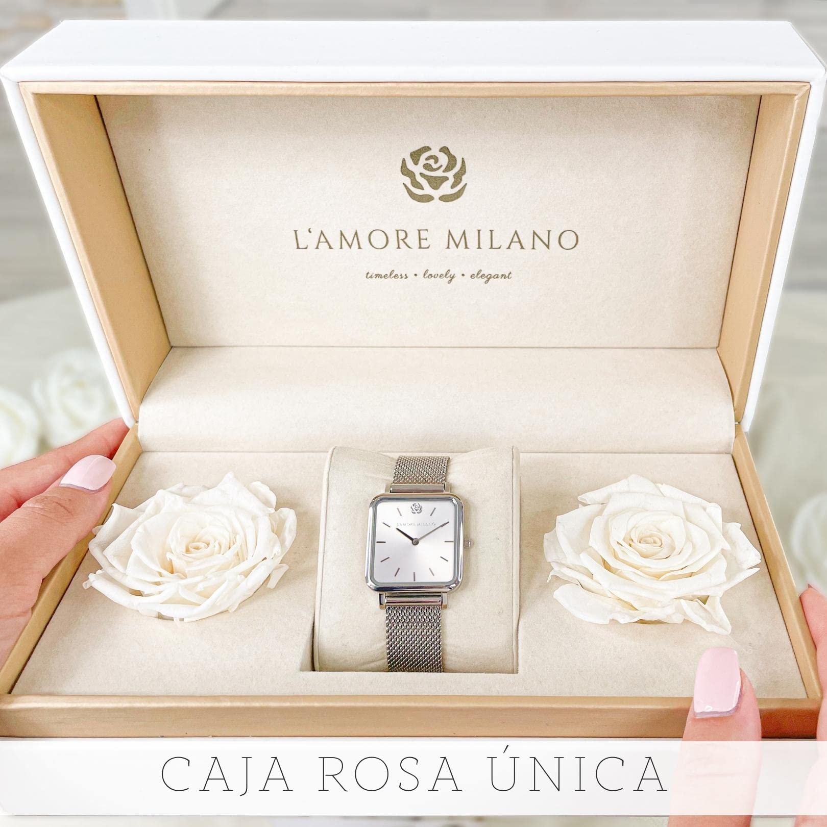 L'AMORE MILANO - Reloj Mujer Regalos Originales para Mujer - 28mm Relojes Mujer Cuadrado para Novias, Madres Oro, Rosa y Plata