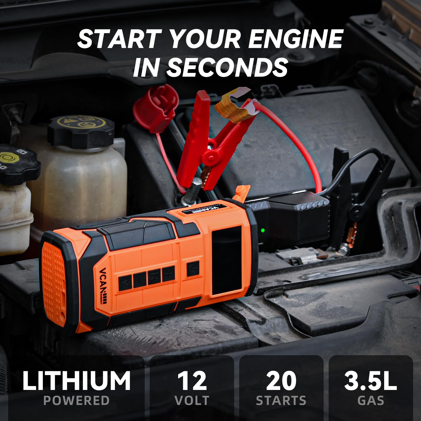 Jump Starter with Air Compressor, VCANENERGY Roadside Emergency Car Kit with 12V Portable Battery Jump Starter & Tire Inflator for Cars, Trucks, SUVs-Car Emergency Kit for Women, Men, Teen