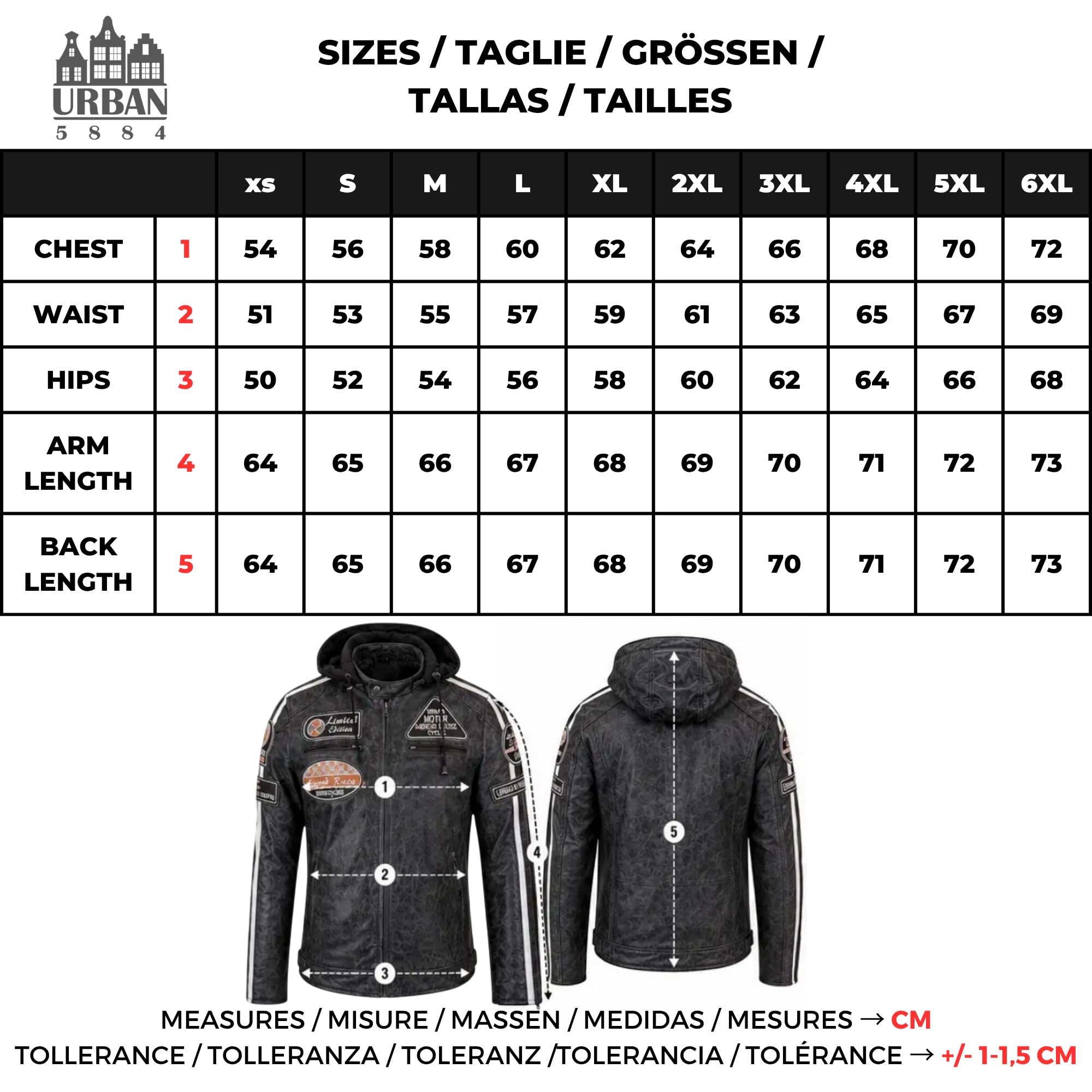 Urban Leather Męska skórzana kurtka motocyklowa z ochraniaczami na plecy, ramiona i łokcie z certyfikatem CE, czarna, 6XL Plus, Czarny