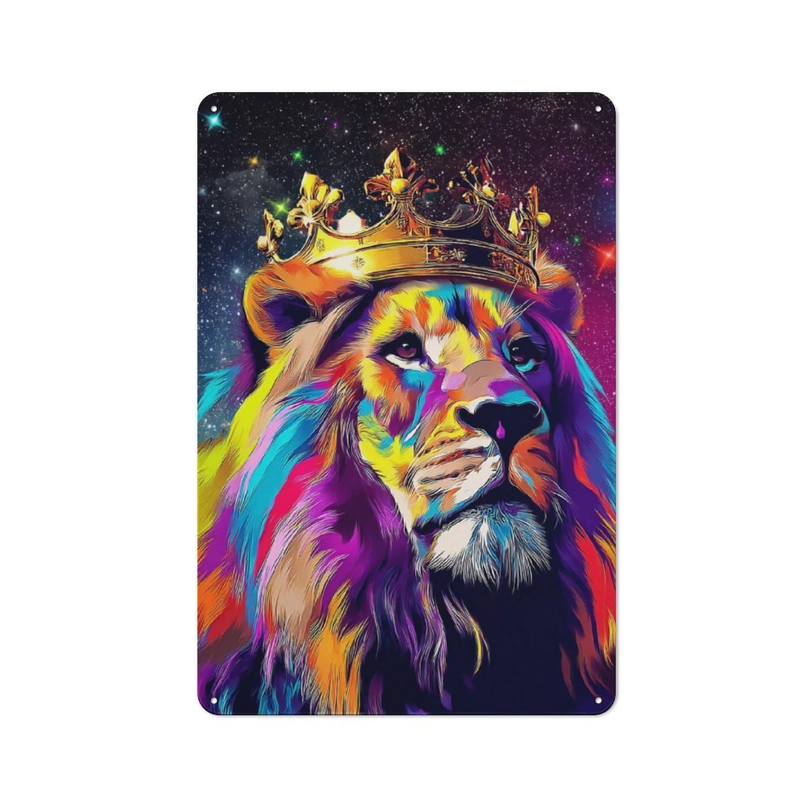 Junmoney Colorful Lion In Space Retro Tin Sign 30X20cm Featuring For Home Bar Wall, For Collectors Decorating Home Bars And Entertaining Spaces