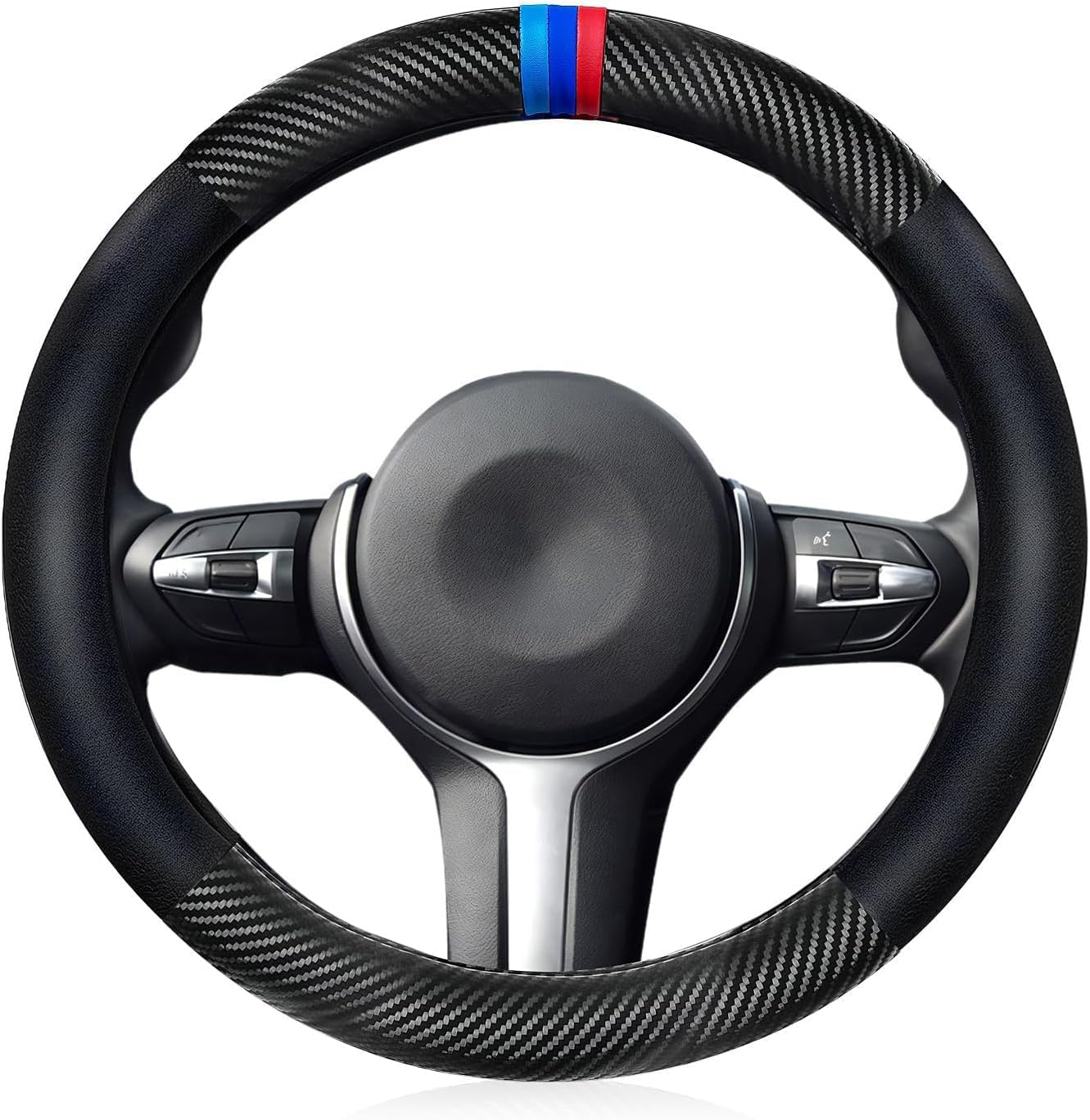 Jumix Car Steering Wheel Cover Microfiber Leather Universal Soft Anti-Slip Breathable Car Steering Wheel Size M 37-38cm - No Stitching Needed 15 inch for Car, Truck, SUV - Black (BLACK23)-image-25