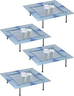 Springdale Triangle Fused Glass Candle Votive with Stands, 4-Piece, Blue