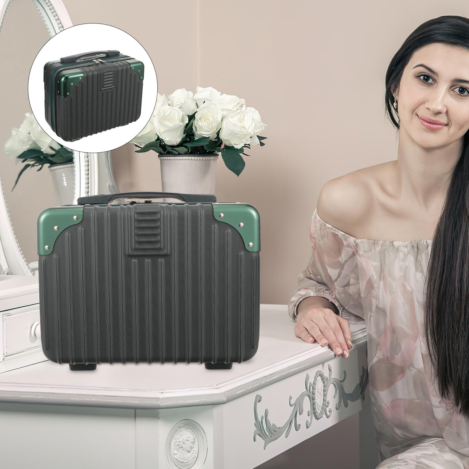 Borsa da Toilette da Viaggio Scomparti Separati Portacosmetici Abs 14 Pollici Valigetta Trucchi per Viaggi e Vacanze