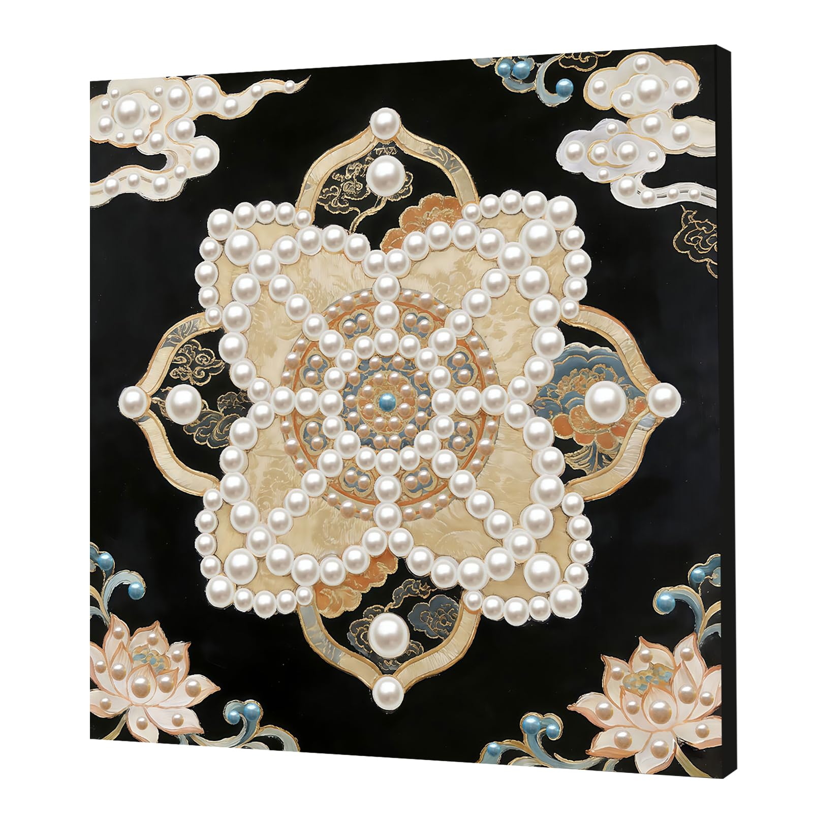 DIY Pearl Painting Kit with Wooden Frame, 3D Plastic Pearl Gemstone Ocean Art Craft for Adults Beginners, Diamond Art Kits for Adults, Home Wall Decor Ready Gift for Women(Black Mandala)(30 * 30cm)