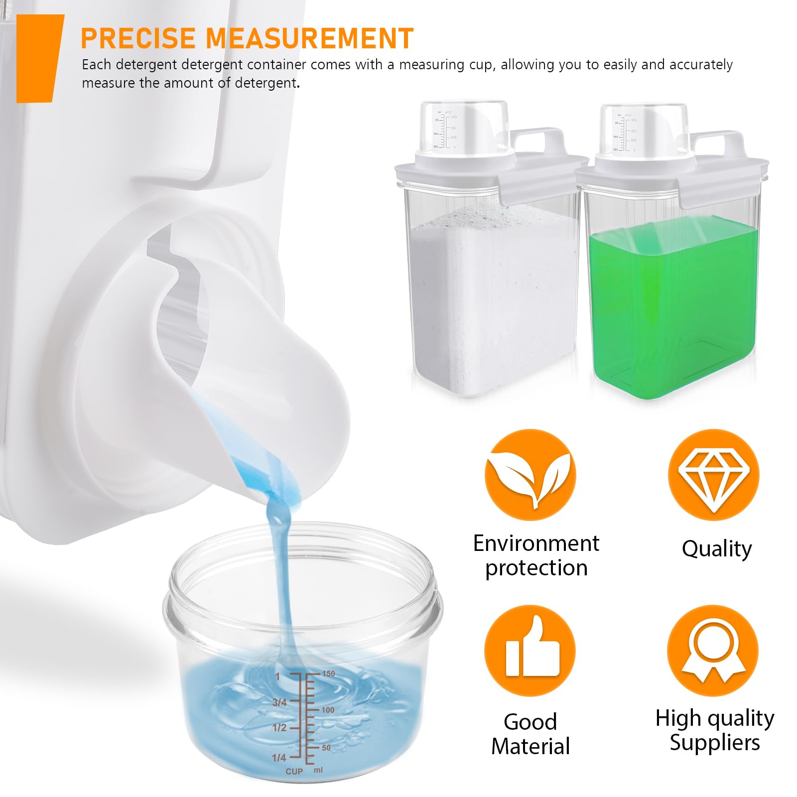 2 dispenser per detersivo ermetico da 2000 ml, con misuratore: detersivo in polvere, dispenser multiuso per detersivo, per detersivo in polvere, per detersivo, cereali