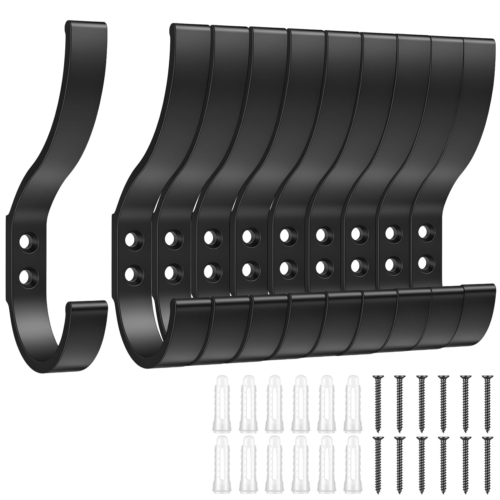 Dntorx 10 Pcs Black Coat Hooks, Wall-Mounted Hooks for Acoustic Panels, Screw-in Wall Hooks for Living Room, Bedroom, Bathroom, Jackets, Clothes, Towels, Scarves