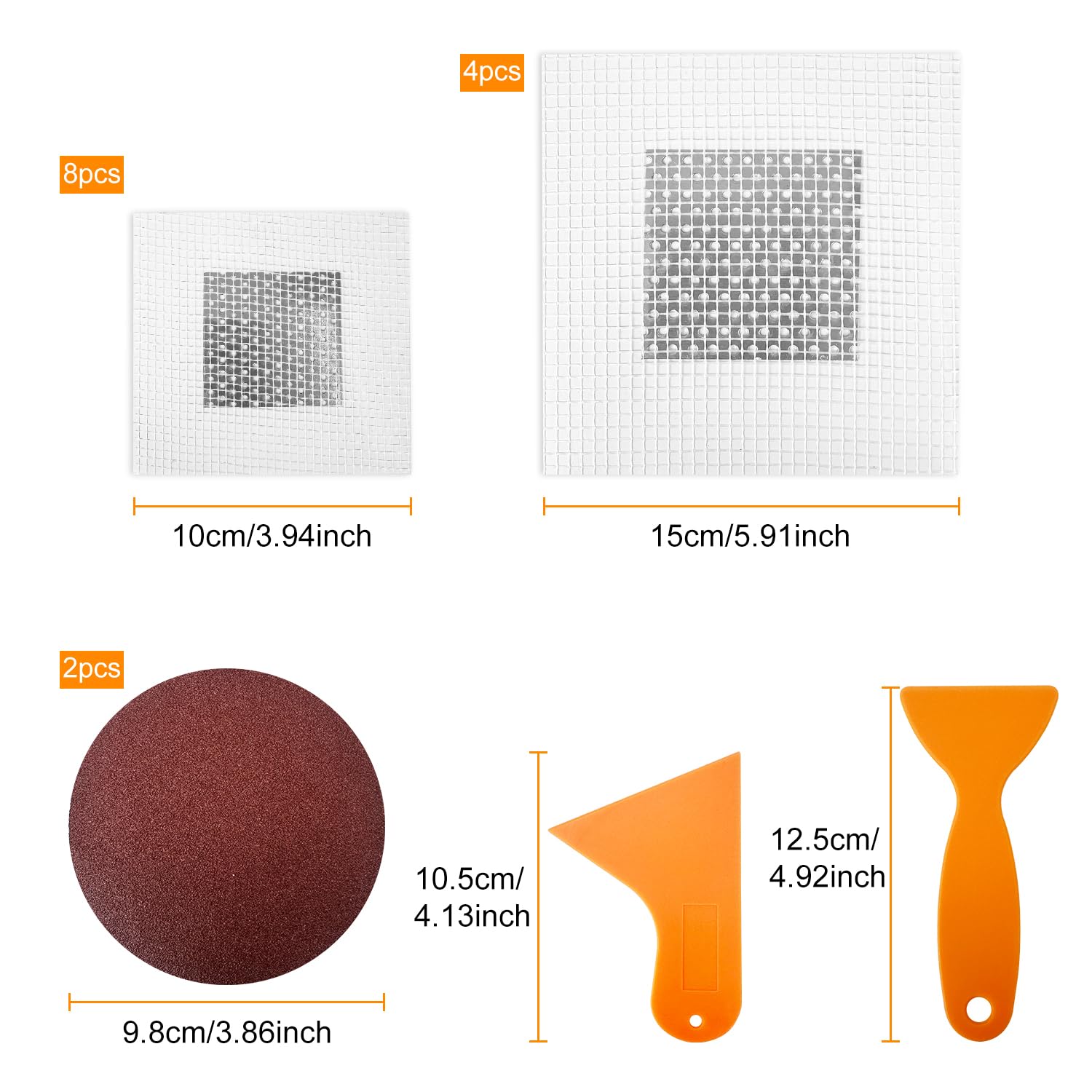 Lot de 12 feuilles de patch de réparation murale en aluminium autocollant avec 2 papiers abrasifs et 2 grattoirs