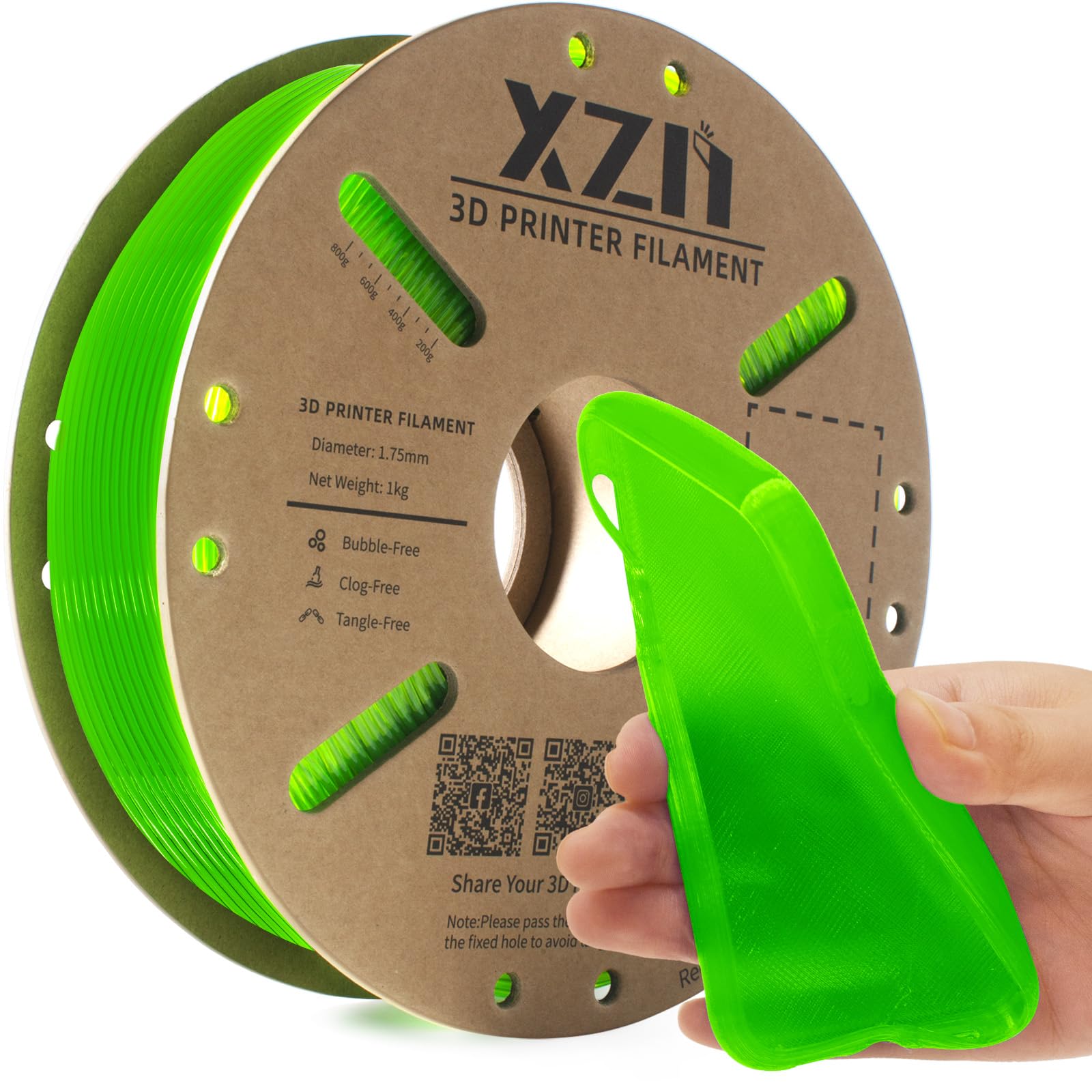 XZN TPU 95A Filament 1.75mm, Soft 95A Flexible 3D Printer Filament, 1KG Spool (2.2 lbs), Dimensional Accuracy +/- 0.02 mm, Vacuum Sealed, Excellent