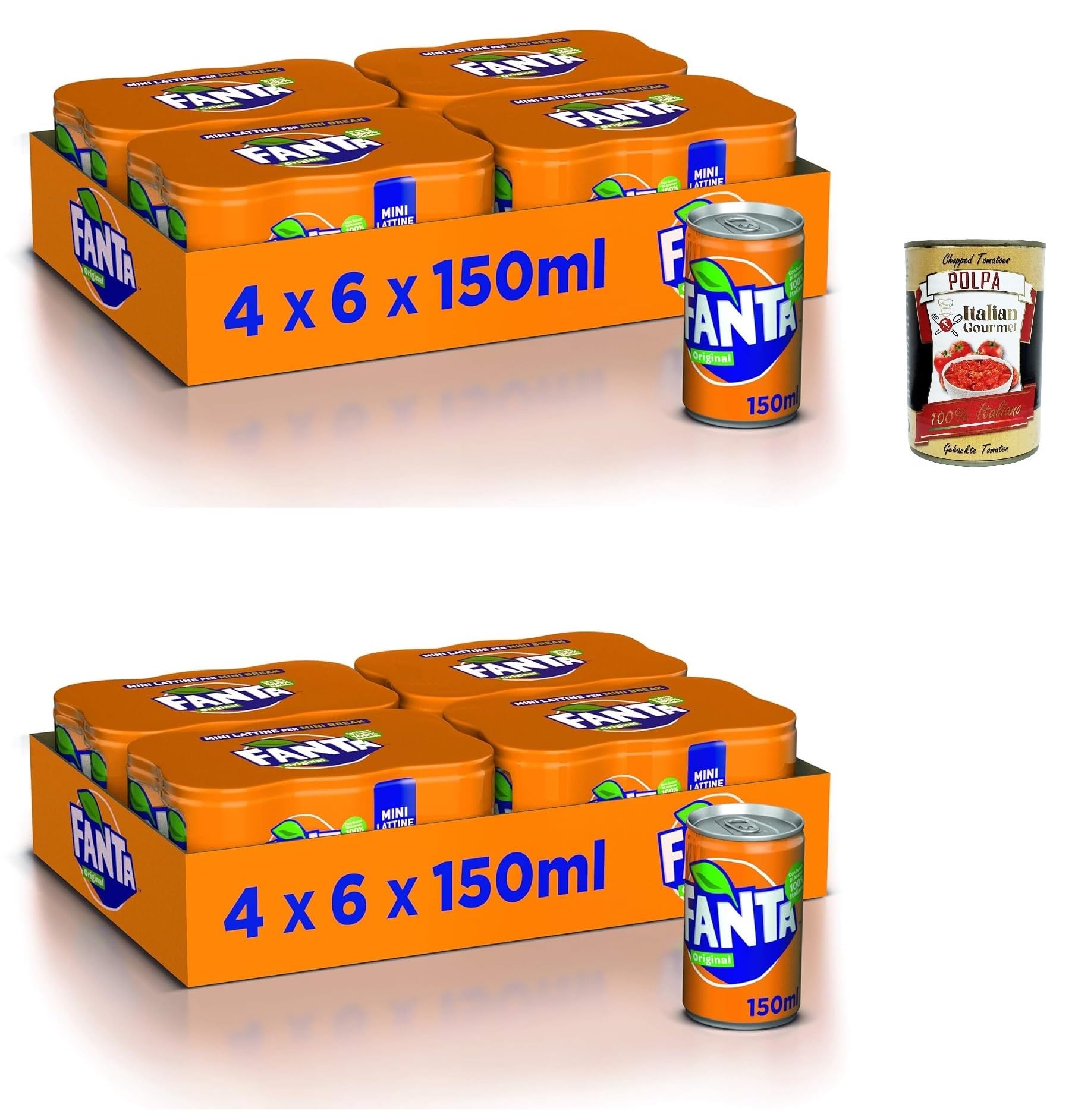 Italian Gourmet Fanta Original Taste bevanda gassata 48 x 150ml Dosen | Aranciata frizzante mit Orangensaft, senza conservanti, erfrischend und, Gesamtnettogewicht 7,2 L + Kostenlos Polpa 400g