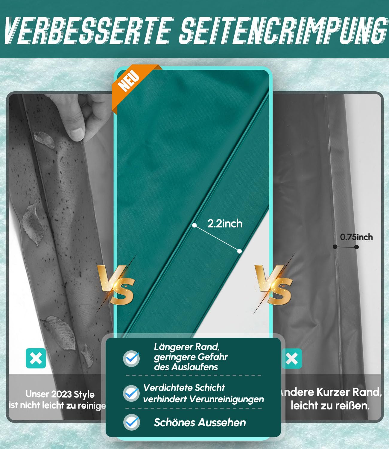 Angooni Poolkissen Winter 200 x 450 cm XXL (für 320-750 x 550-860 cm Pools) | Luftkissen Pool mit Doppelnaht zur Poolabdeckung | Pool Kissen für den Winter mit Boston Dual-Inflation Ventil | Grüner