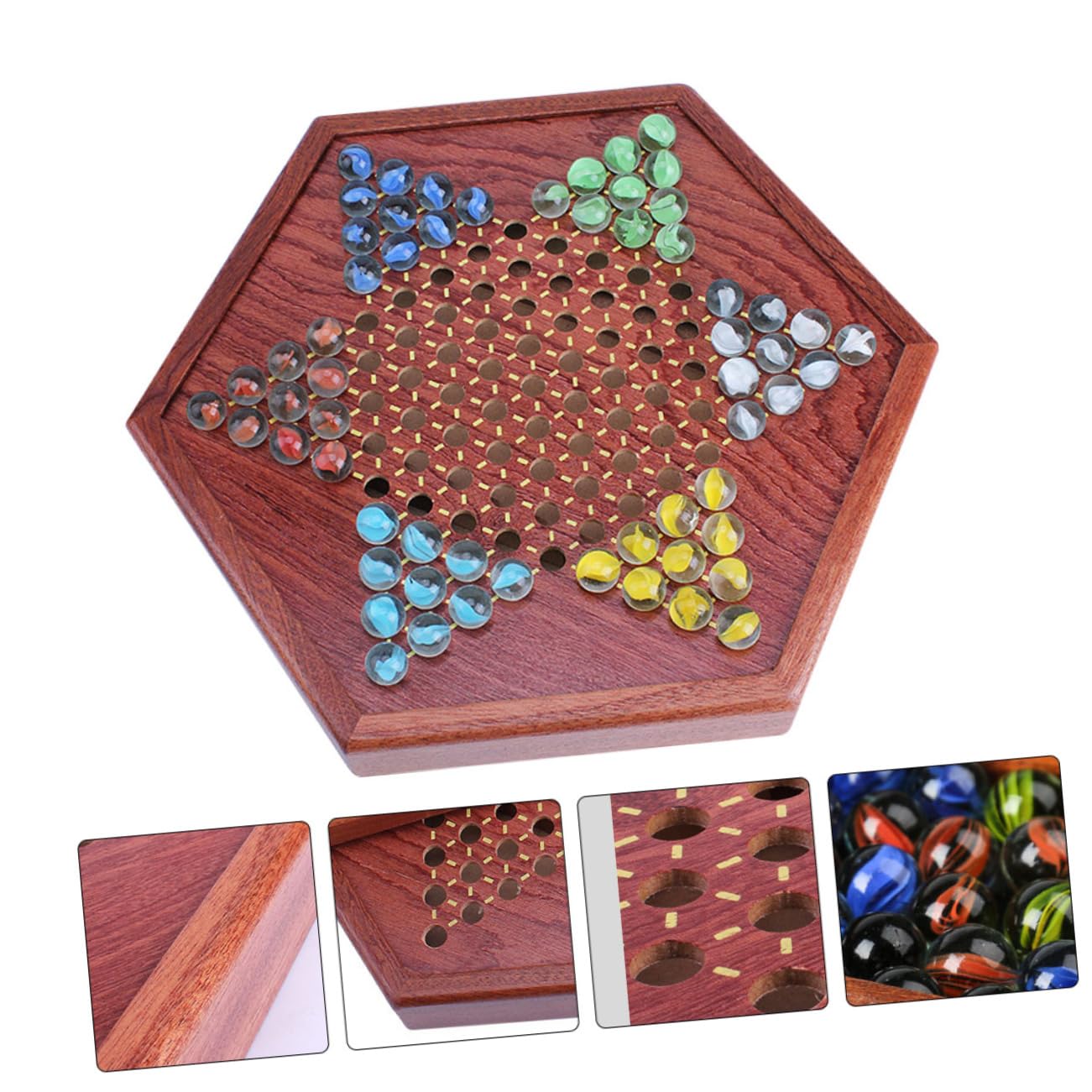 Damas Chinas para Niños, Juego de Mesa Hexagonal de Madera