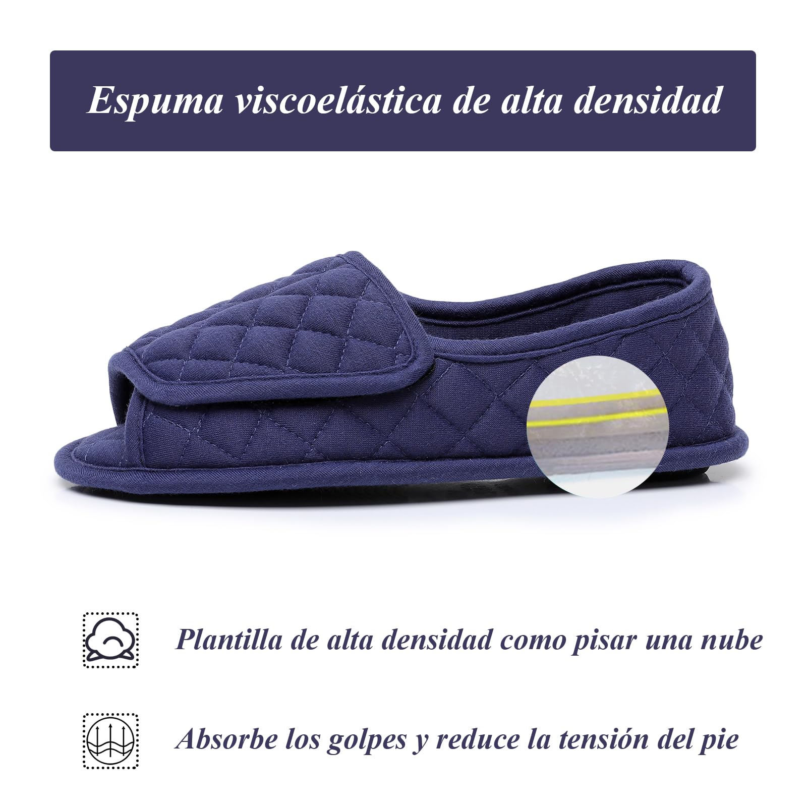 Git-up Zapatillas de casa de Espuma Viscoelástica para Mujer, Pantuflas Mujer con Ajustables Gancho y Bucle, Zapatos de Interior con Suela Antideslizante