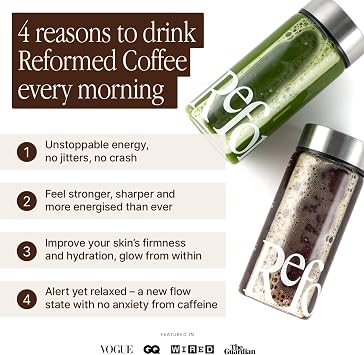 Reformed Collagen Black Coffee I High Protein, Hydrolysed Collagen (Bovine), Functional Mushrooms, 21 Vitamins & Minerals, Instant I UK Made I 1 Month Supply