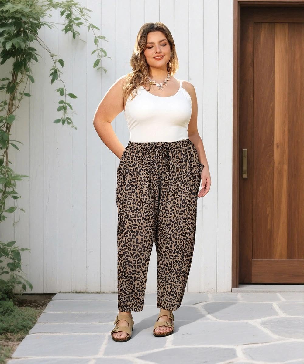 TIYOMI Plus Size Pants for Women Summer Palazzo Harem Pants Drawstring Lightweight Pant with Pockets Loose Casual XL-5XL - Image 2