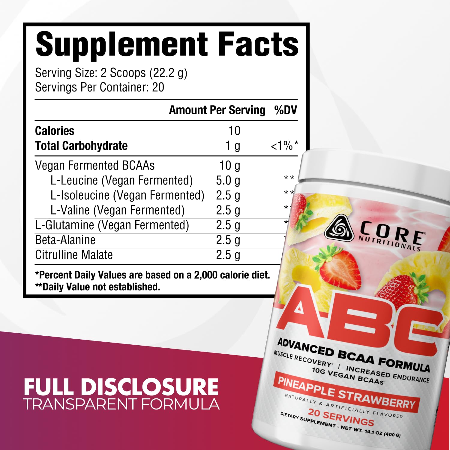 Core Nutritionals ABC Advanced BCAA, Pineapple Strawberry, 20 Serv. — Amazon image 2