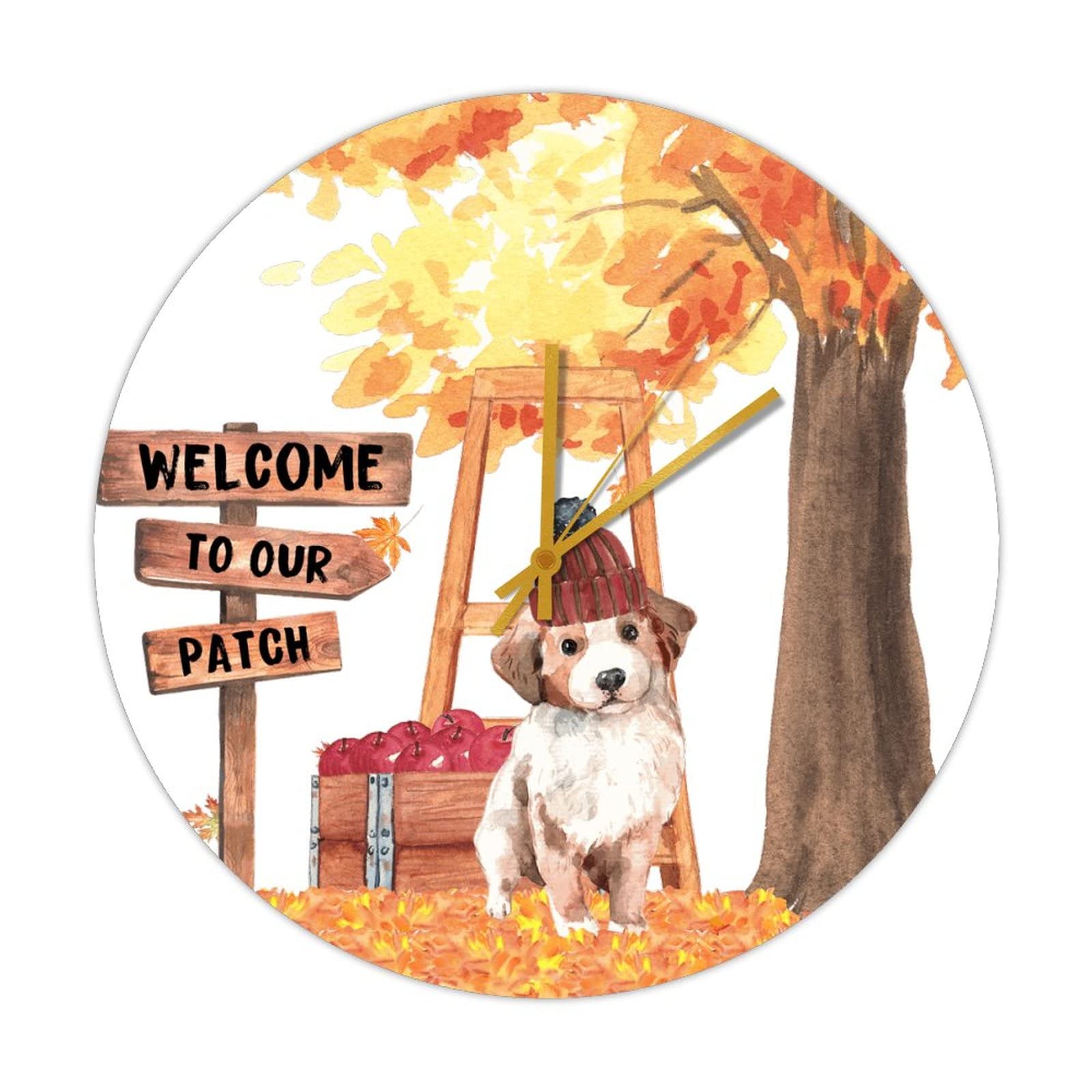 Horloge murale en bois d'automne avec chien rustique pour Thanksgiving 38cm