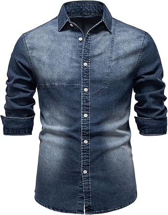 Mens Denim Shirt Long Sleeve Slim Fit Distressed Jean Shirt for Men Button Down Causal Denim Shirts Fall Clothes 2025