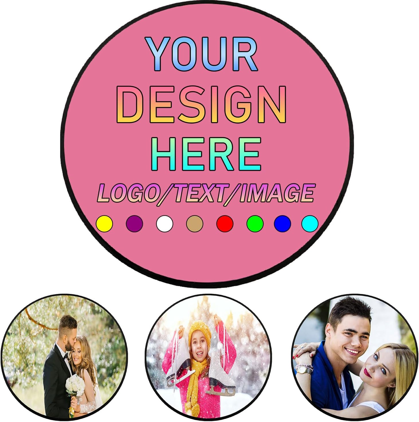 Custom Round Rug 5ft, Customized Area Carpet with Photo Text Large Logo Personalized Circle Rug Non Slip for Bed Room, Living Room, Dining Room, Kitchen Decoration, 60", Pink