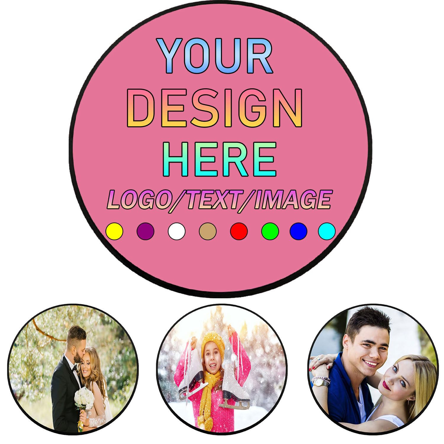 Custom Round Rug 5ft, Customized Area Carpet with Photo Text Large Logo Personalized Circle Rug Non Slip for Bed Room, Living Room, Dining Room, Kitchen Decoration, 60", Pink