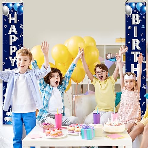 Miniatura 4 de Cartel azul plateado para puerta de cumpleaños número 13, pancarta de feliz cumpleaños 13 para niños, suministros de fiesta de cumpleaños de 13 años