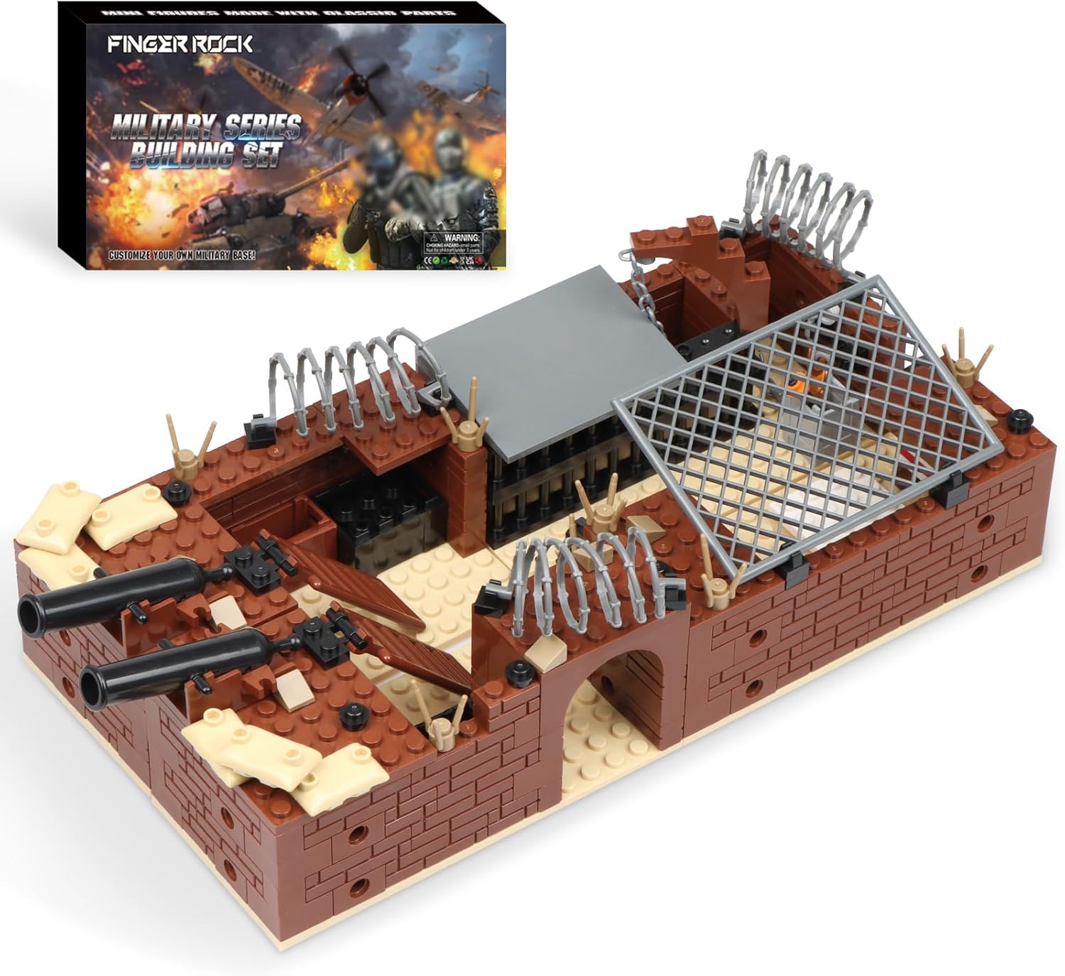 Finger Rock WW2 Military Base Bunker Trench Building Set, 8 in 1 Army Battle Scenes with Fortresses, Anti-Aircraft Guns, Treatment Room and Penitentiary, Idea Gifts for Teens Adults 14+ (833pcs)