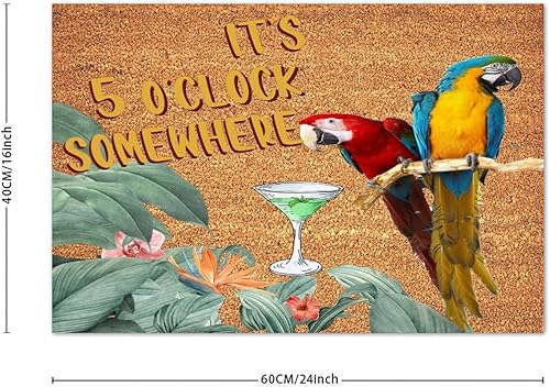 Miniatura 2 de Tapete de fibra de coco tropical con texto en inglés "It's 5 O'Clock Somewhere Parroth", rústico, antideslizante, parte trasera de goma, para