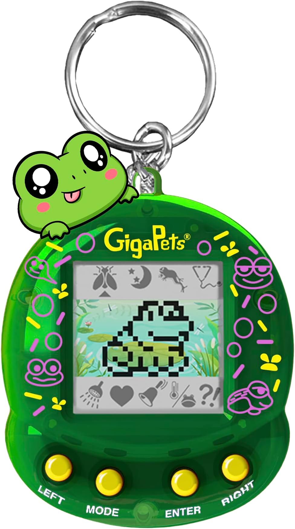 Giga Pets NEW Floppy Frog Virtual Animal Pet Toy, Glossy Green Translucent Housing Shell, New Games, Animations, Sound Effects, & Low Battery Warning, Upgraded Nostalgic 90s Toy, 3D Pet Live in Motion