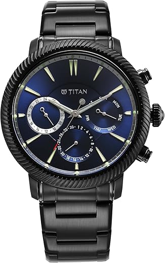 Titan Regalia Stellar Quartz Multifunction Blue Dial Stainless Steel Strap Watch for Men-NS10012NM01
