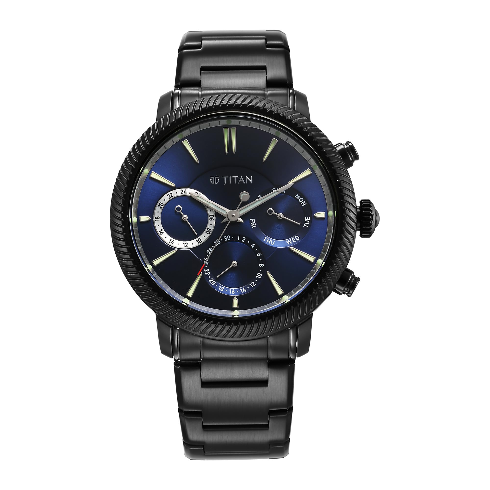 Titan Stellar Quartz Multifunction Blue Dial Black Stainless Steel Strap Watch for Men - NT10012NM01-image-29