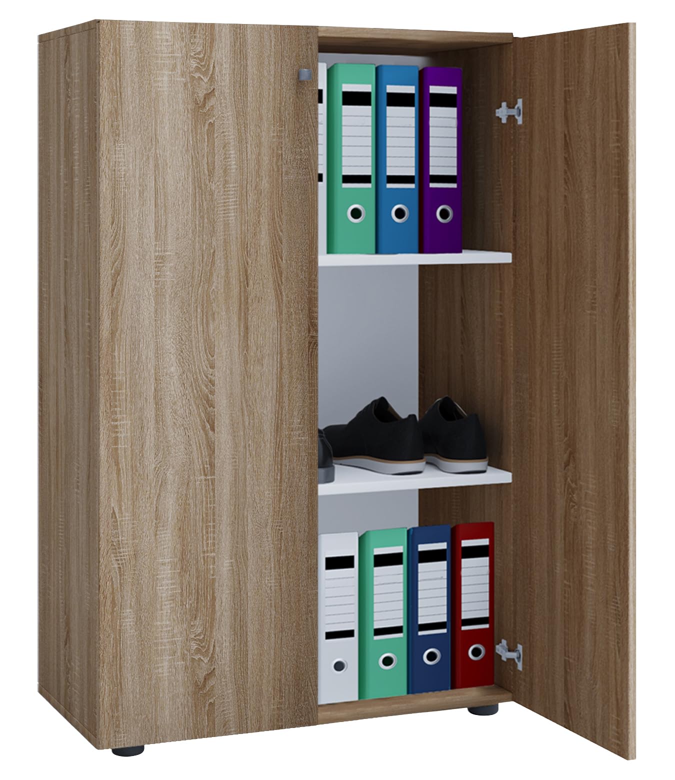 VCM Büroschrank mit 3 Fächern, Drehtüren – B 70 x H 110 x T 40 cm (Lona 3-Fach)