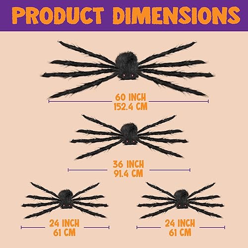 Miniatura 7 de JOYIN Juego de 4 arañas de Halloween para decoración de exteriores, arañas grandes aterradoras para decoración de Halloween al aire libre,