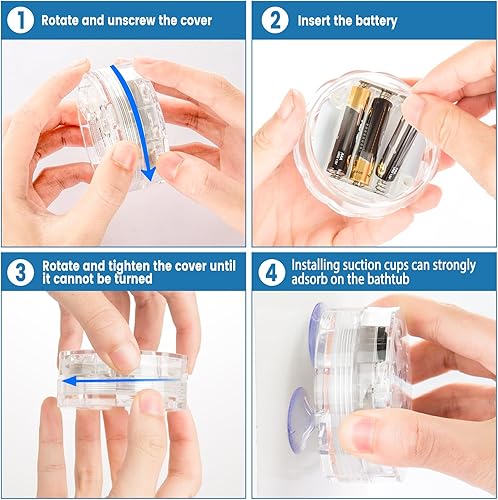 Miniatura 6 de Dobertry Luces de bañera, luz subacuática con pilas para baño, bañera, spa, luz de baño, ducha, accesorios de baño para mujeres, relajante, control