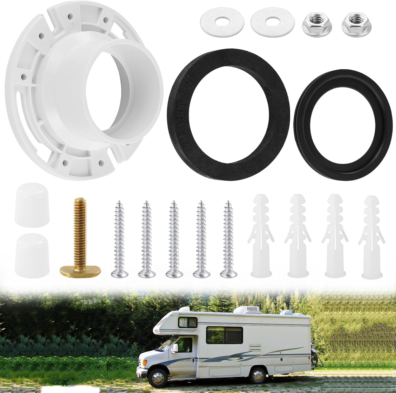 385345892 3 in 1 RV Toilet Seal Kit, 385345892 RV Toilet Floor Flange, 385311652 RV Toilet Seal, 385311658 Flush Seal, Replacement for Dometic 300 310 320 Series, 3 in 1 Combo Kit