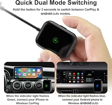 Wireless CarPlay & Android Auto Adapter 2-in-1 Plug & Play Solution, Converts Wired Systems to Wireless, Compatible with iPhone & Android