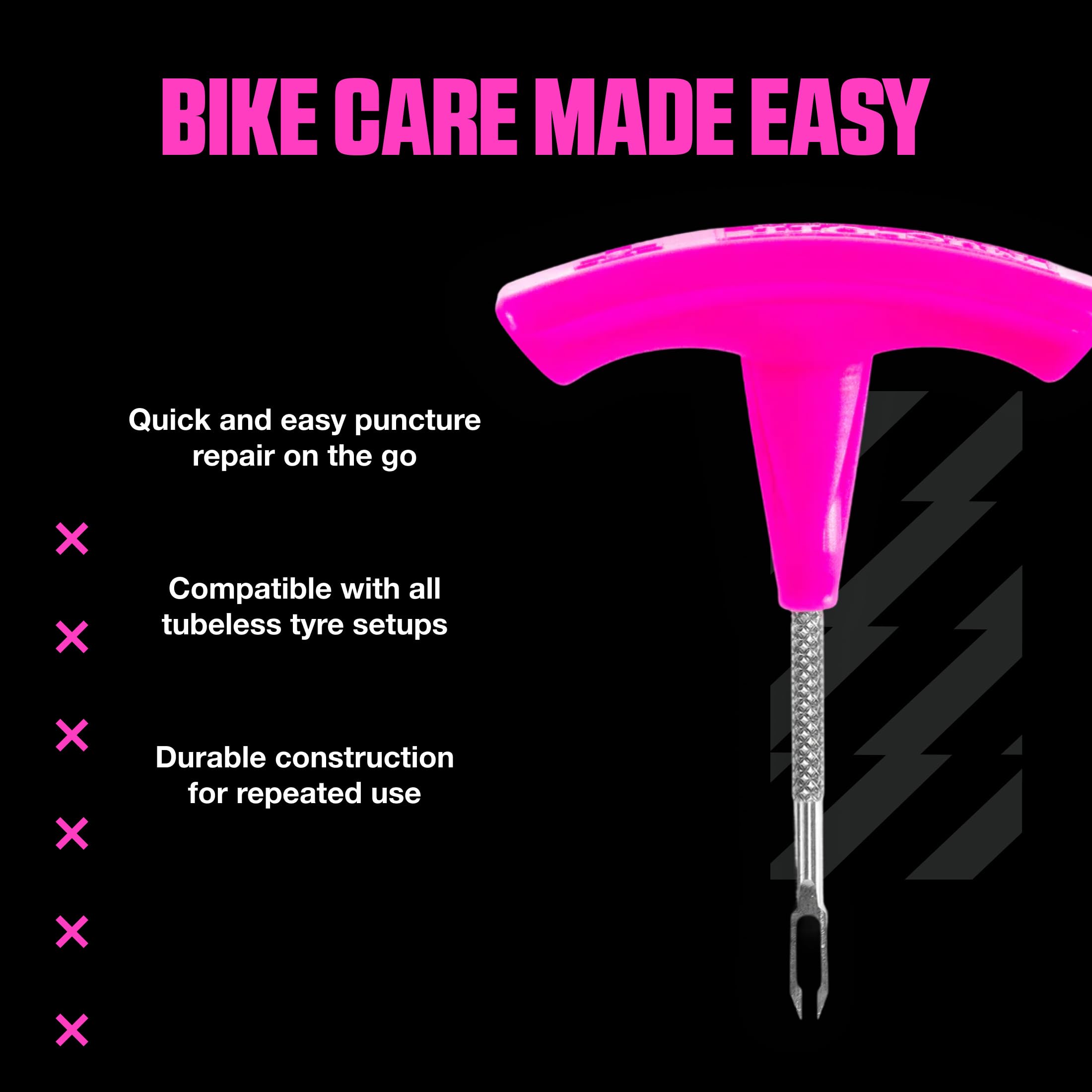Muc-Off Kit Reparador de Neumáticos de Bicicleta - Kit Reparador Pinchazos de Bicicleta para Ruedas Tubeless - Incluye Herramienta Antipinchazos Punzón y Escariador 2-en-1, 10 Tiras, 1 Bolsa