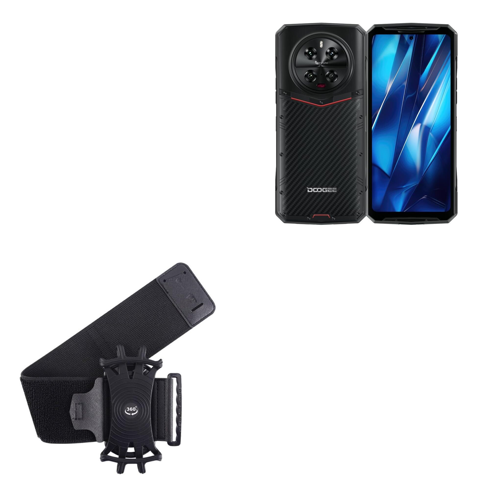 BoxWave Holster Compatible with Doogee DK10 - ActiveStretch Sport Armband, Adjustable Armband for Workout and Running - Jet Black