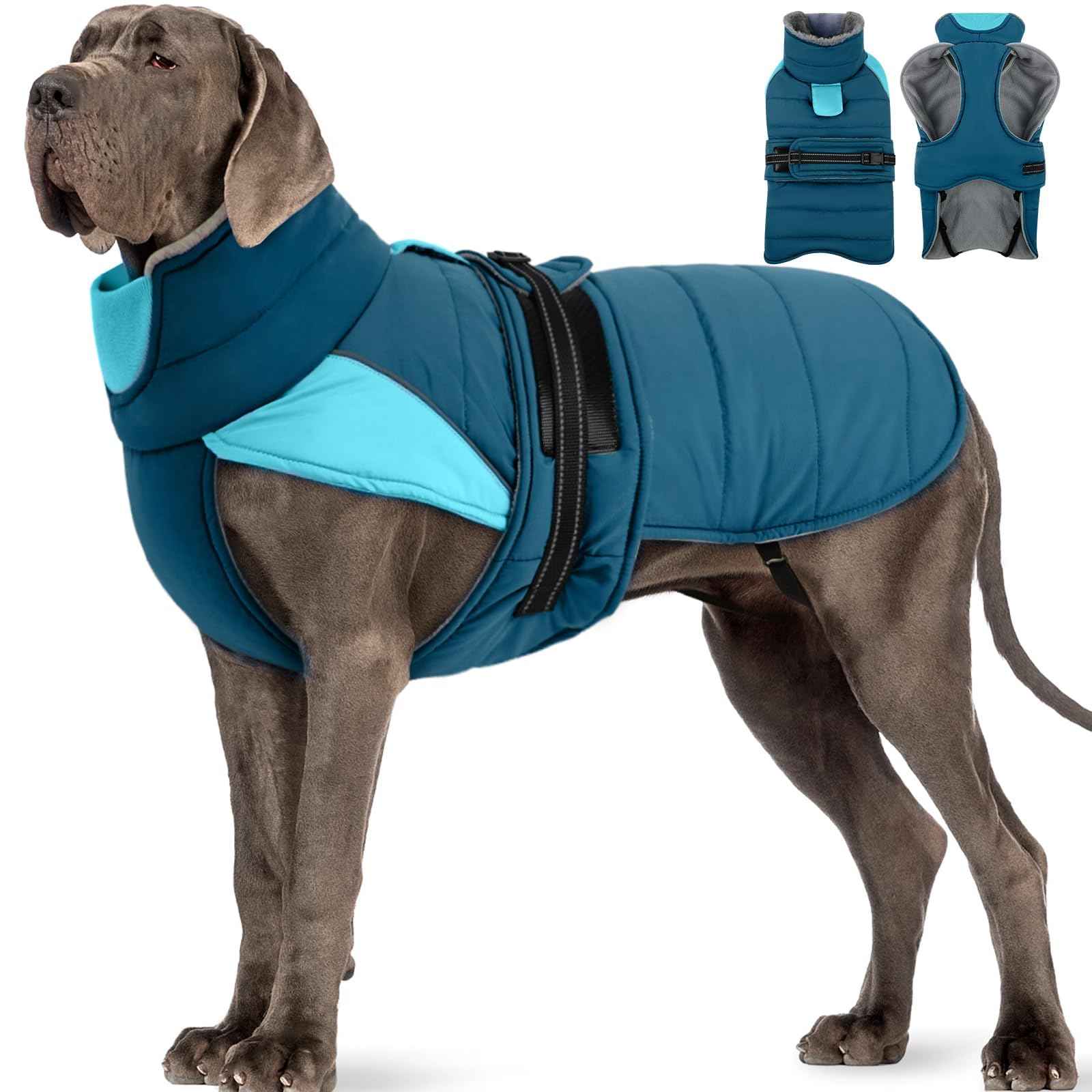 MIGOHI Warm Large Dog Jacket,Waterproof Dog Winter Coat, Teal, XXXL
