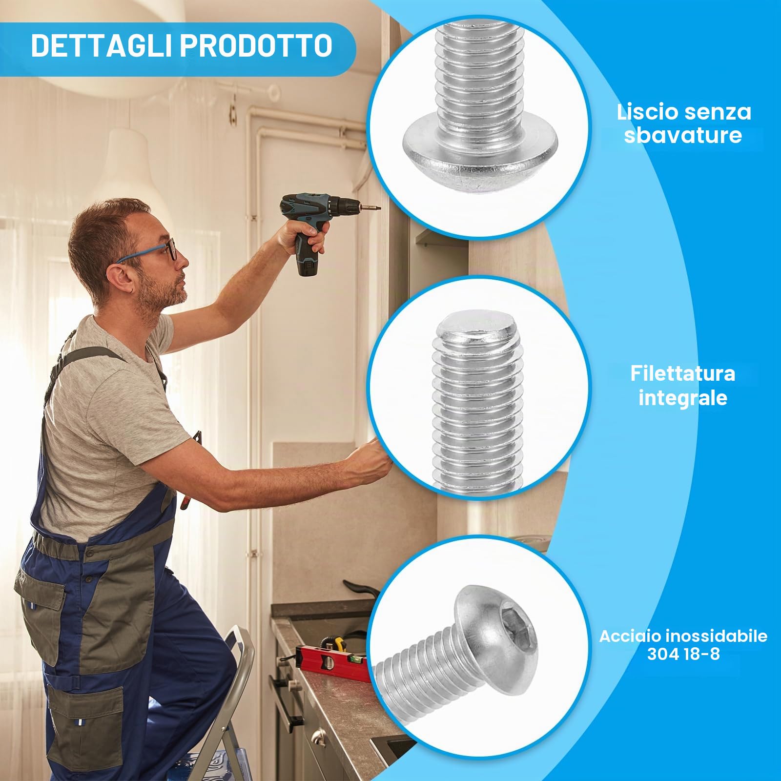 PATIKIL #10-32x3/8" Viti a Testa Bombata con Esagono Incassato, Acciaio Inossidabile 304 (18-8) Bulloni Testa Cilindrica Filettatura Completa Fine UNF, 20 Pezzi