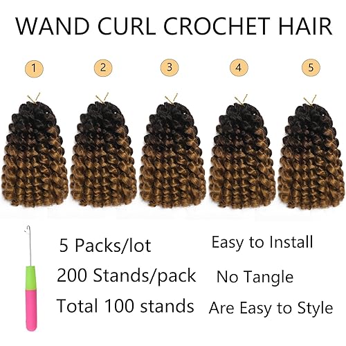 Vista 5 de 5 piezas de cabello rizado con ganchillo jamaicano de 8 pulgadas, trenzas cortas y rizadas para mujeres negras, 20 raíces por paquete (T427)